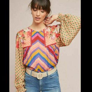 Anthropologie Bl-nk London Eclectic Peasant Blouse